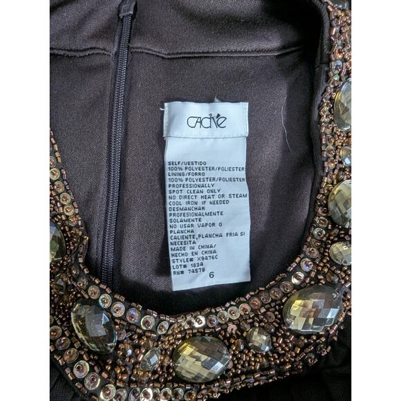 y2k CACHE Brown Bejeweled Beaded Chiffon Halter Dress Size 6 Empire Waist S1 - Picture 6 of 6